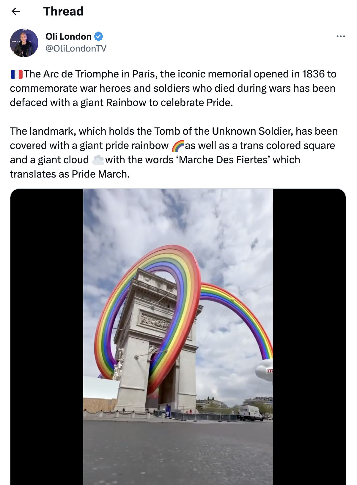 Fact Check There Is NO Rainbow Around France's Arc De Triomphe For